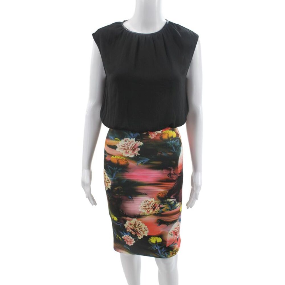 Clover Canyon Women Sheath Dress Black Floral Sleeveless Short Size XS